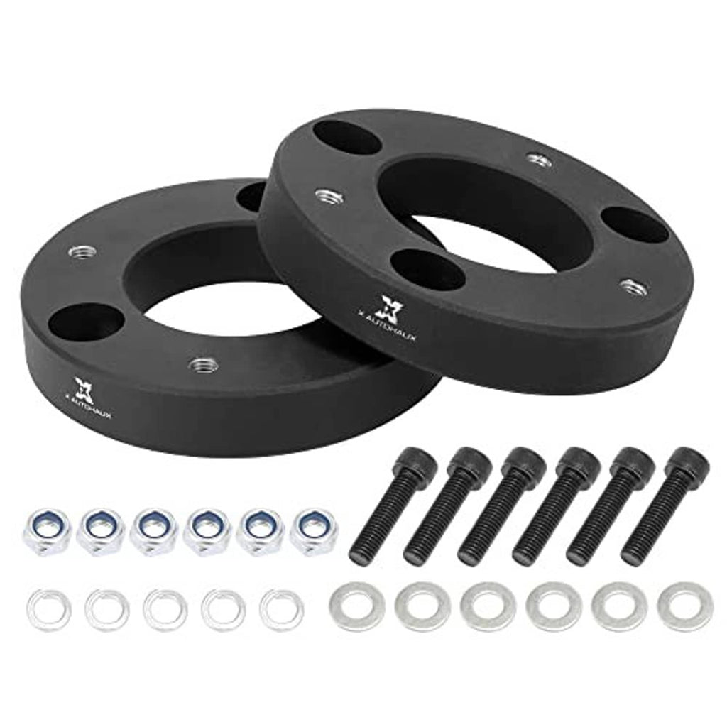Front suspension leveling lift spacers set with bolts and washers, two-piece black design