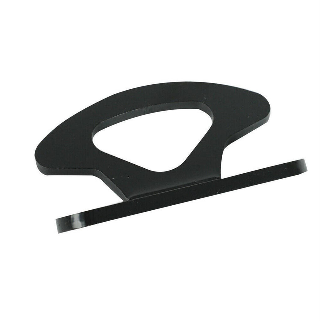 Truck bed tie-down hook anchor bracket, black metal with long base and oval cutout