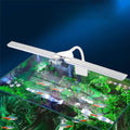 Full spectrum LED aquarium light with white clip bar over a planted fish tank