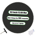 Round black trampoline mat with metal spring rings around the edge