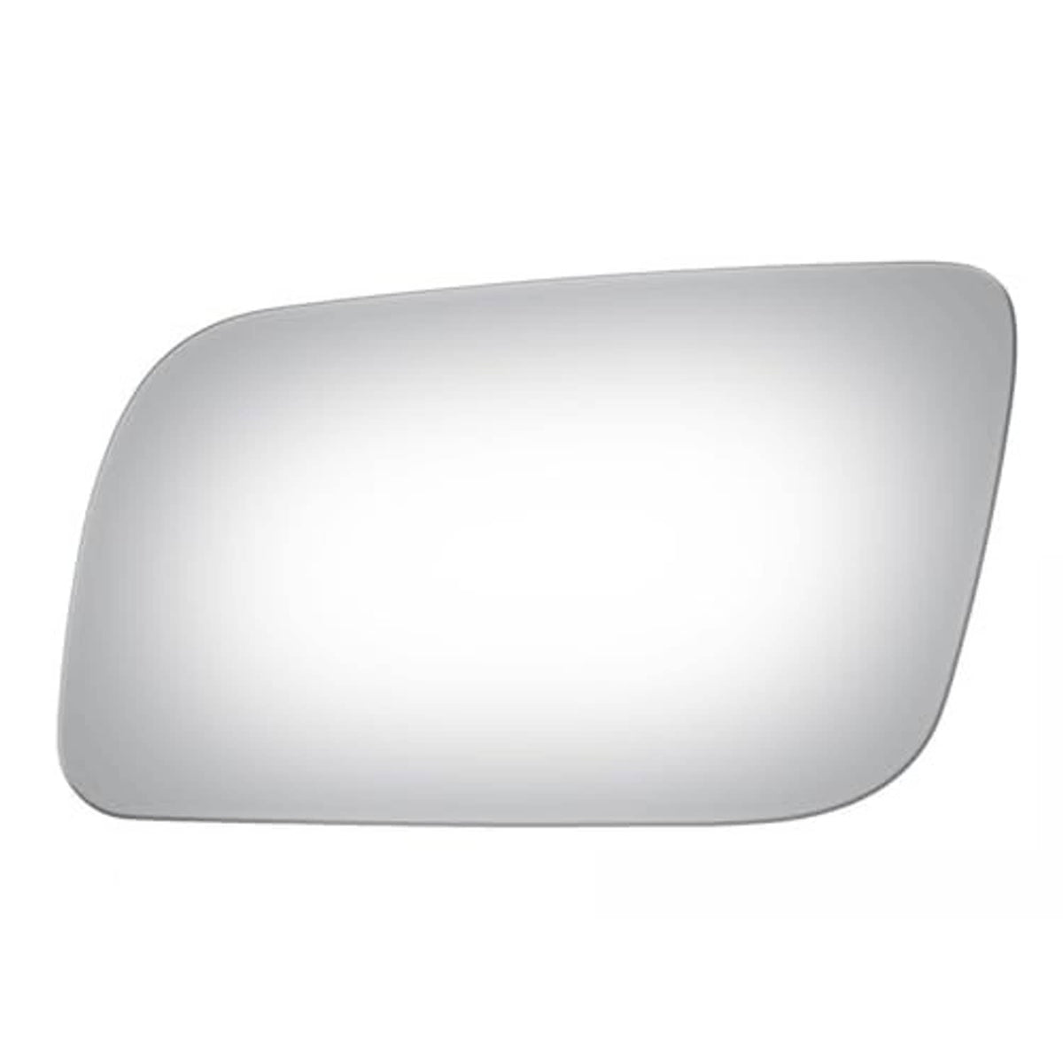 Silver-gray oval mirror glass panel with smooth edges for driver-side exterior mirror