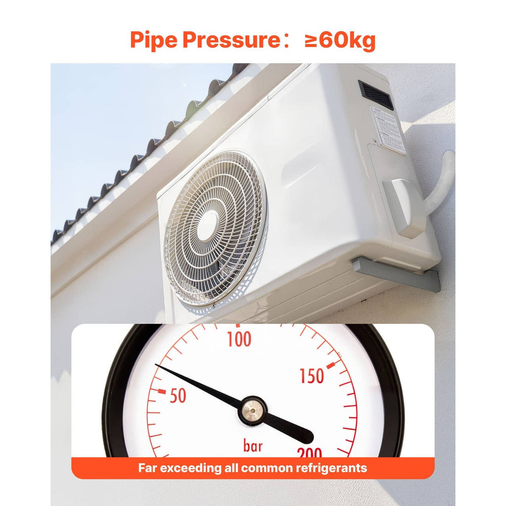 Mini split line set pressure gauge graphic for refrigerant system with copper tubing