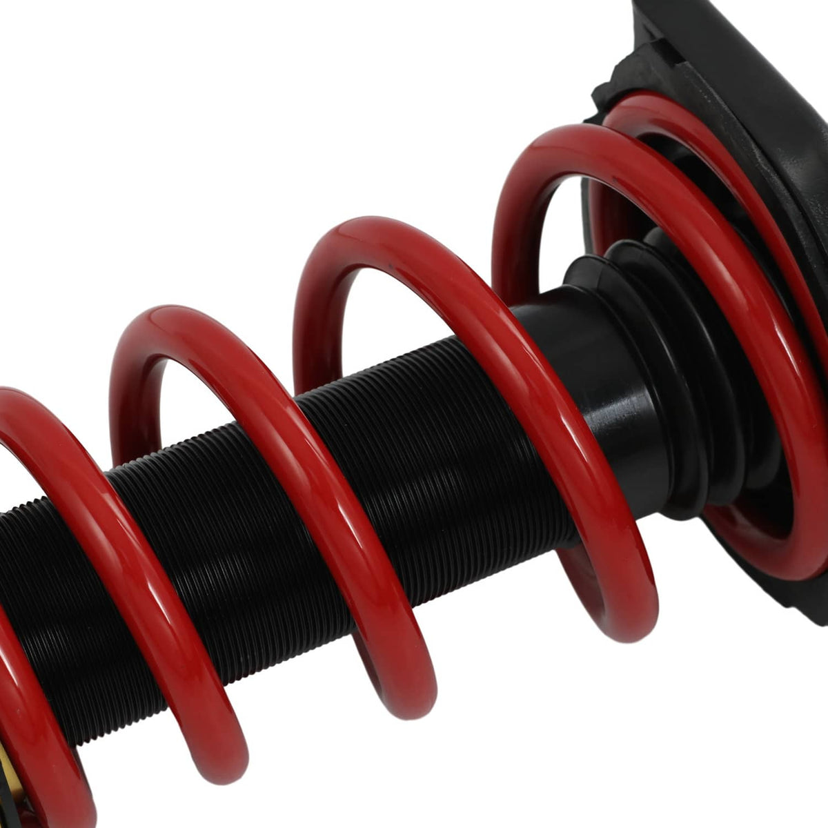 Close-up of red coil springs around black shock housing