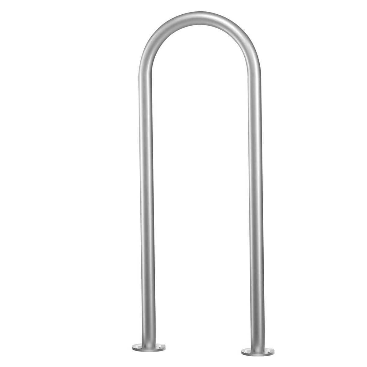 Silver-gray aluminum U-shaped handrail with two legs and round base plates