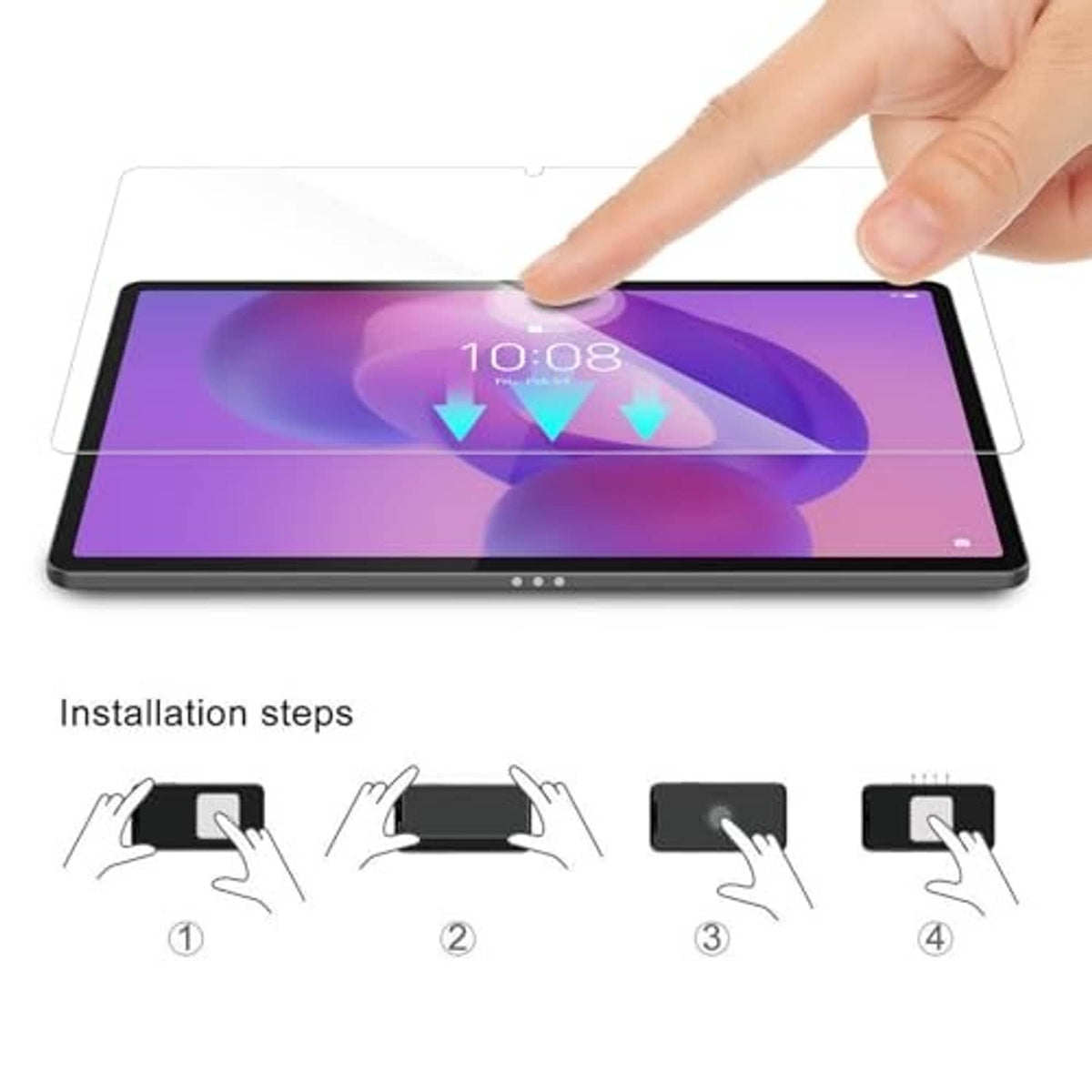 Tablet tempered glass screen protector with bubble-free installation and alignment steps