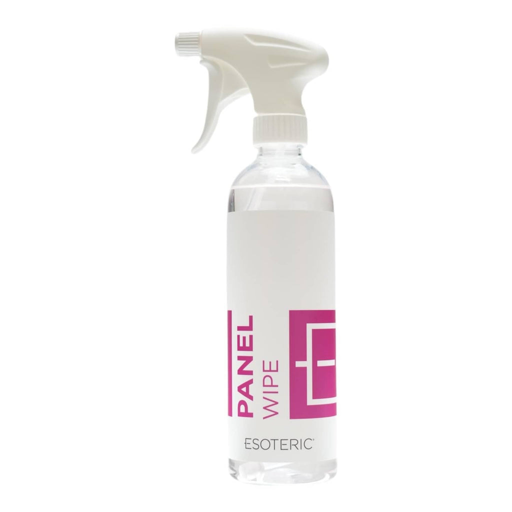 ESOTERIC Panel Wipe surface cleaner spray bottle, white with pink label