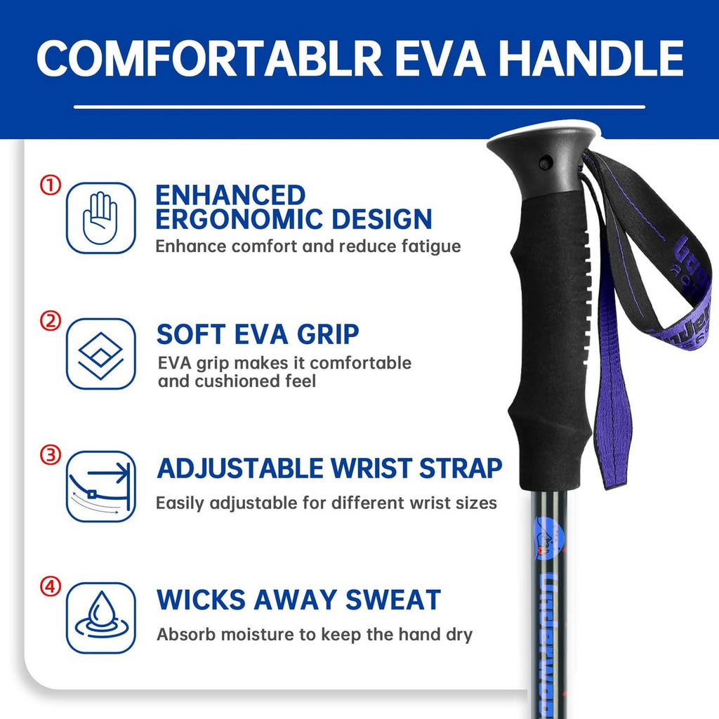 Black trekking pole handle with EVA grip and adjustable wrist strap