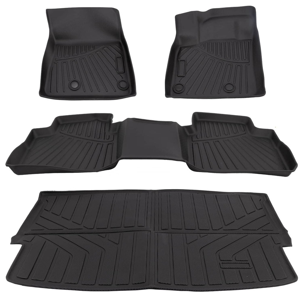 Black floor mat set with sculpted heel pads and rear cargo liner, full coverage