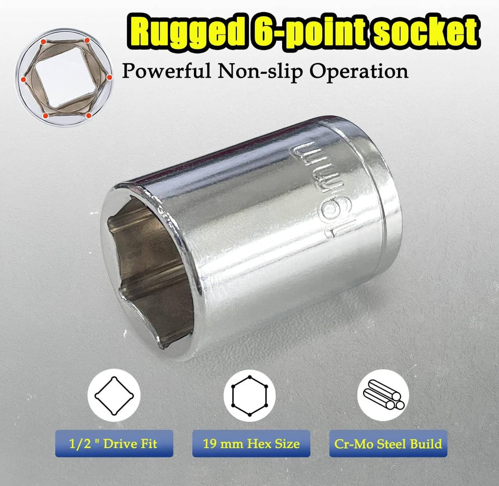 19mm 1/2-inch drive 6-point socket with Cr-Mo steel build for puller