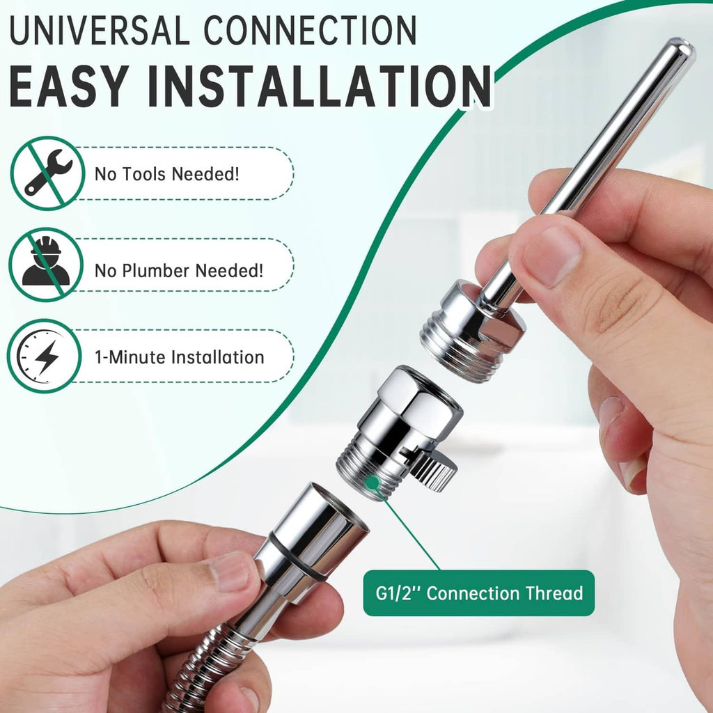 Polished chrome douche nozzle with G1/2 connection thread and hand-held installation parts