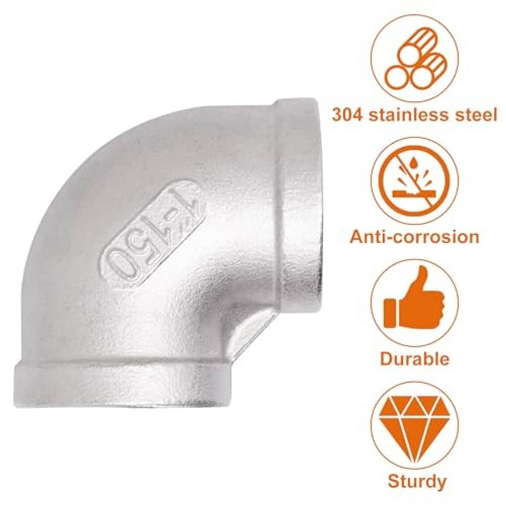 304 stainless steel 90° elbow fitting with anti-corrosion and durable construction icons