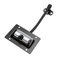 Black mounting bracket with silver latch and curved check strap retaining arm