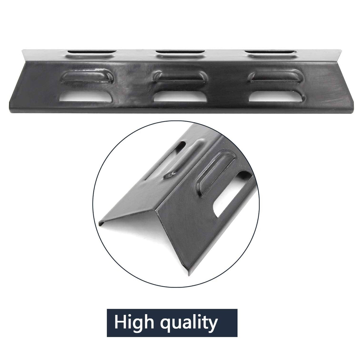 BBQ grill heat plates replacement, dark steel bar with vent slots and louver details