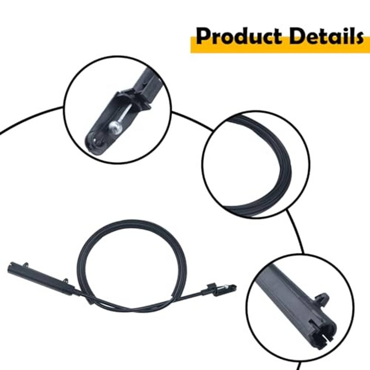 Hood release cable close-up with black wire and metal clip end pieces