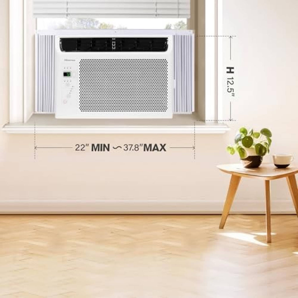 Window-mounted air conditioner with adjustable height 22–37.8 in