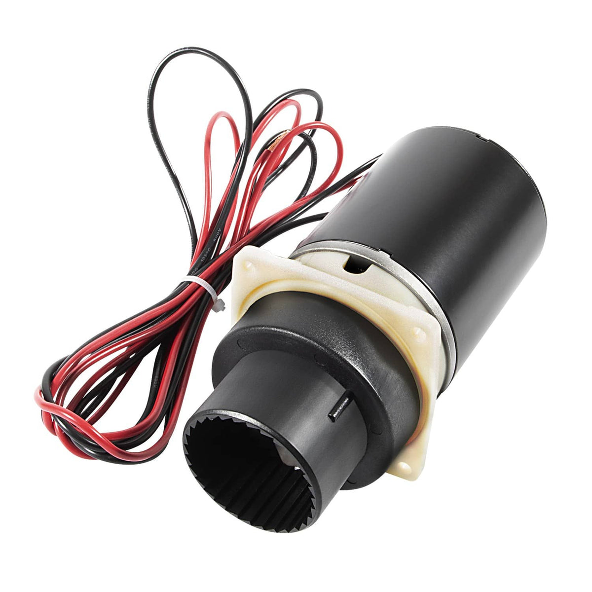 12V marine toilet pump assembly kit with black motor housing, cream insulator, and wiring