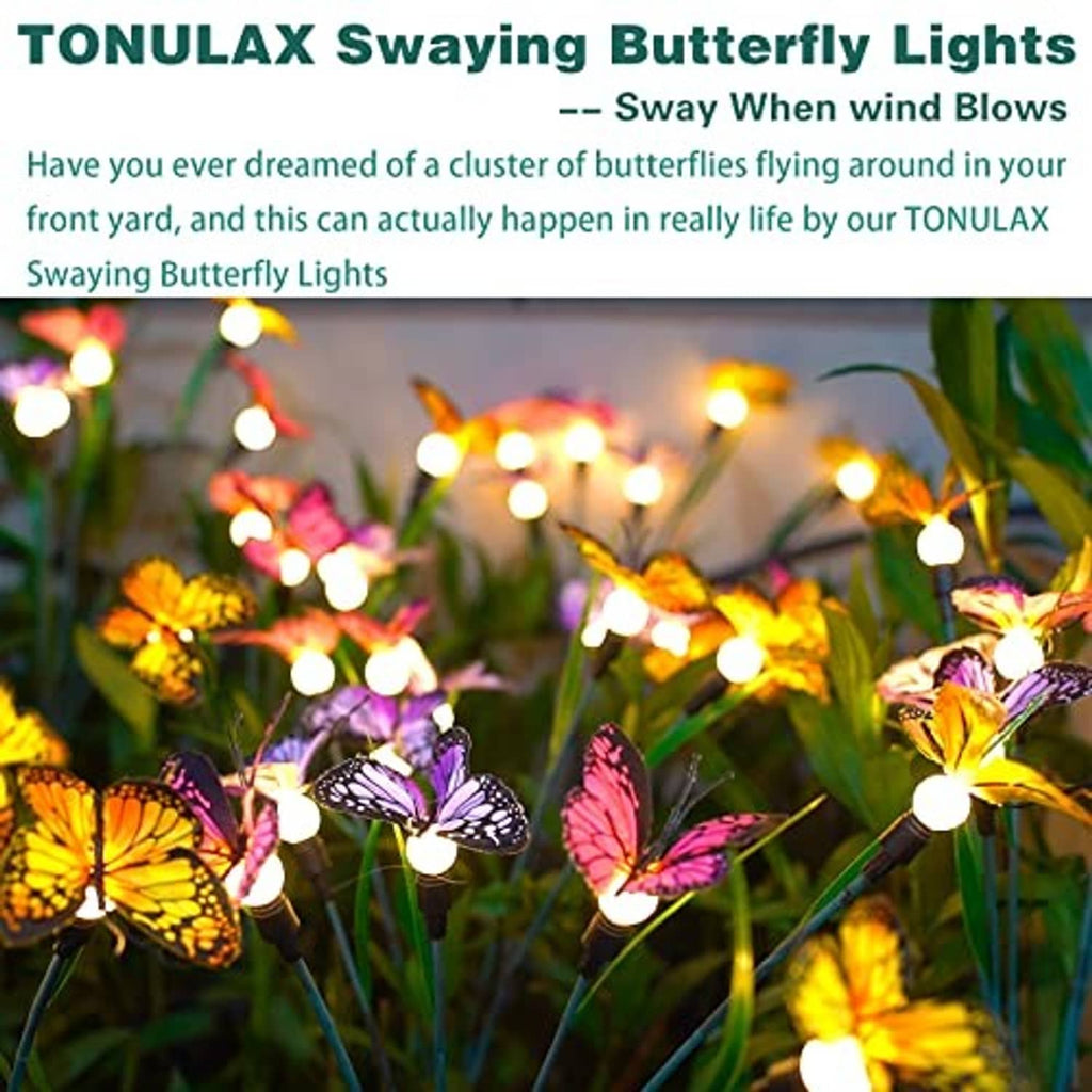 Solar butterfly garden lights: glowing butterfly cluster swaying from flexible stems