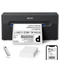 Black thermal shipping label printer with 4x6 label in front