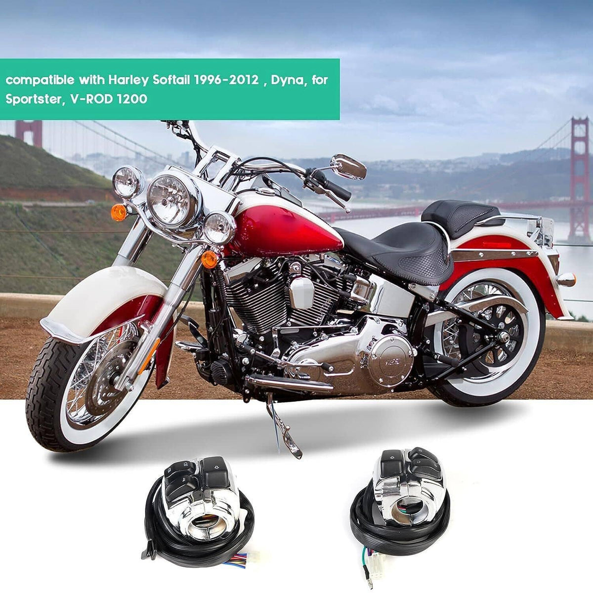 Motorcycle handlebar control switch kit with chrome switches and black button pads