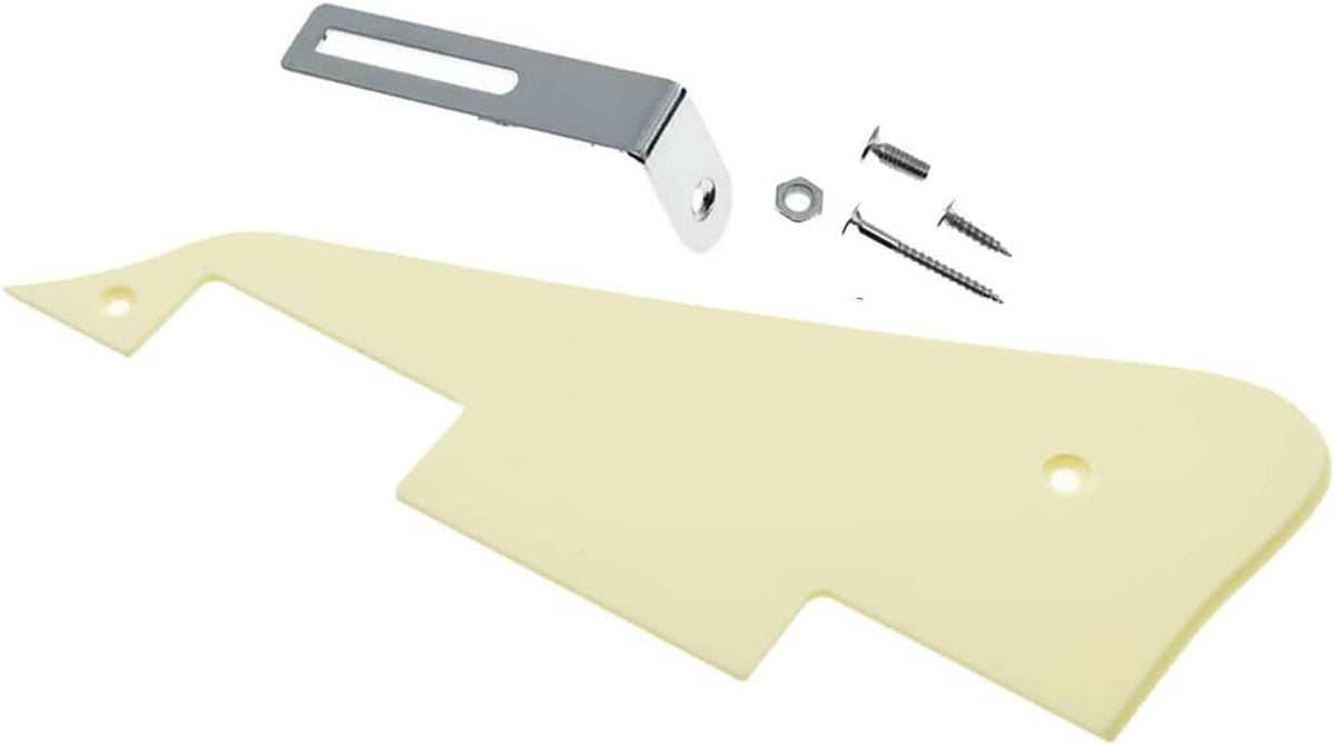 Cream 1-ply LP guitar pickguard with chrome bracket and screw hardware set