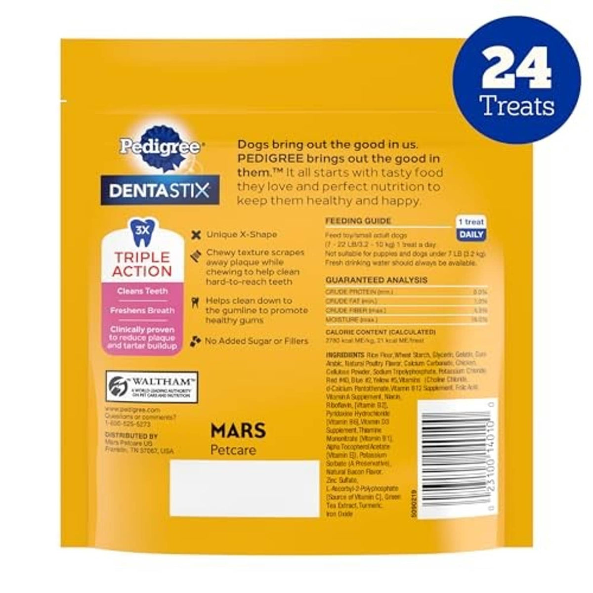 Pedigree Dentastix dual flavor dog dental treat pouch back panel with details