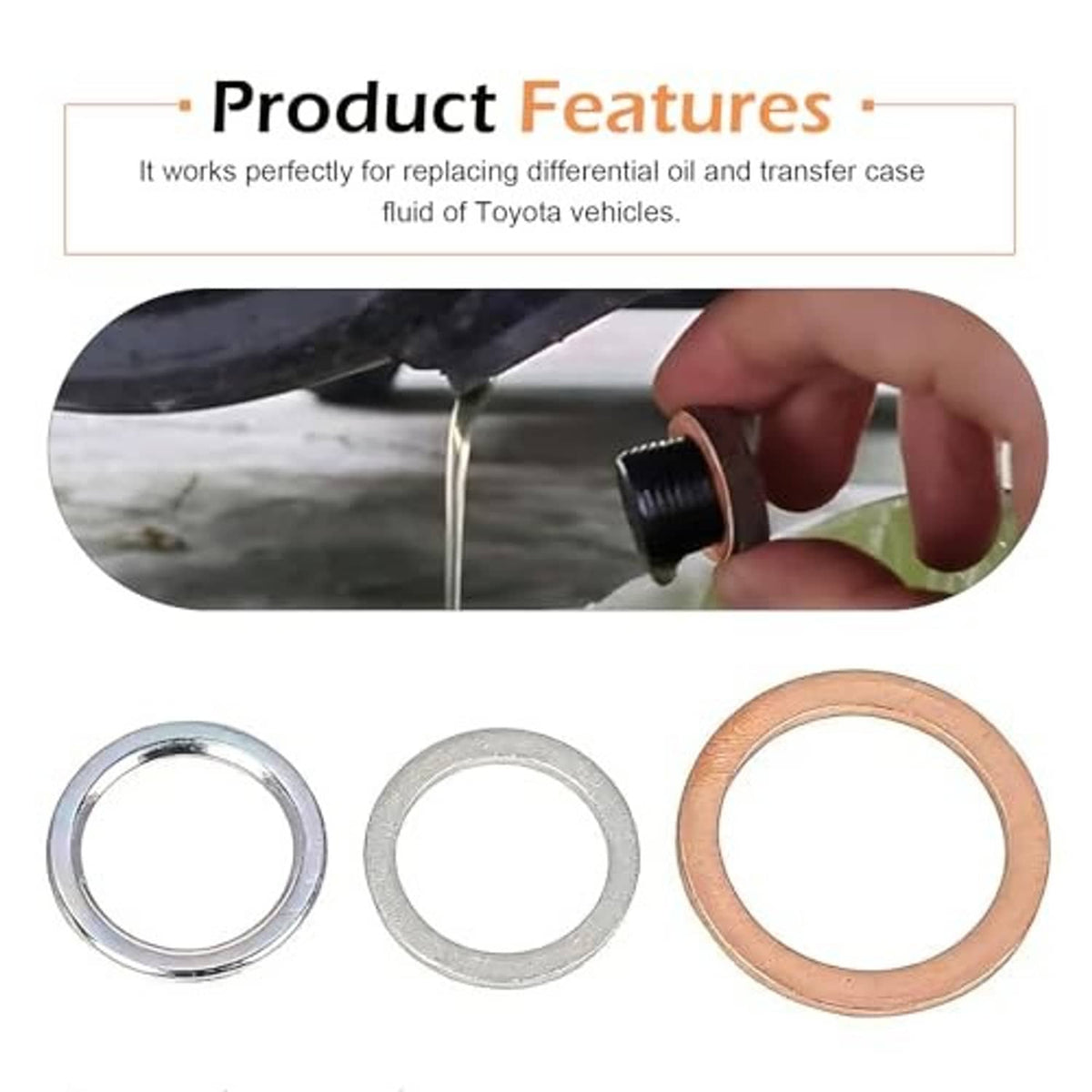 Differential gasket kit with copper and silver O-rings and metal washer rings