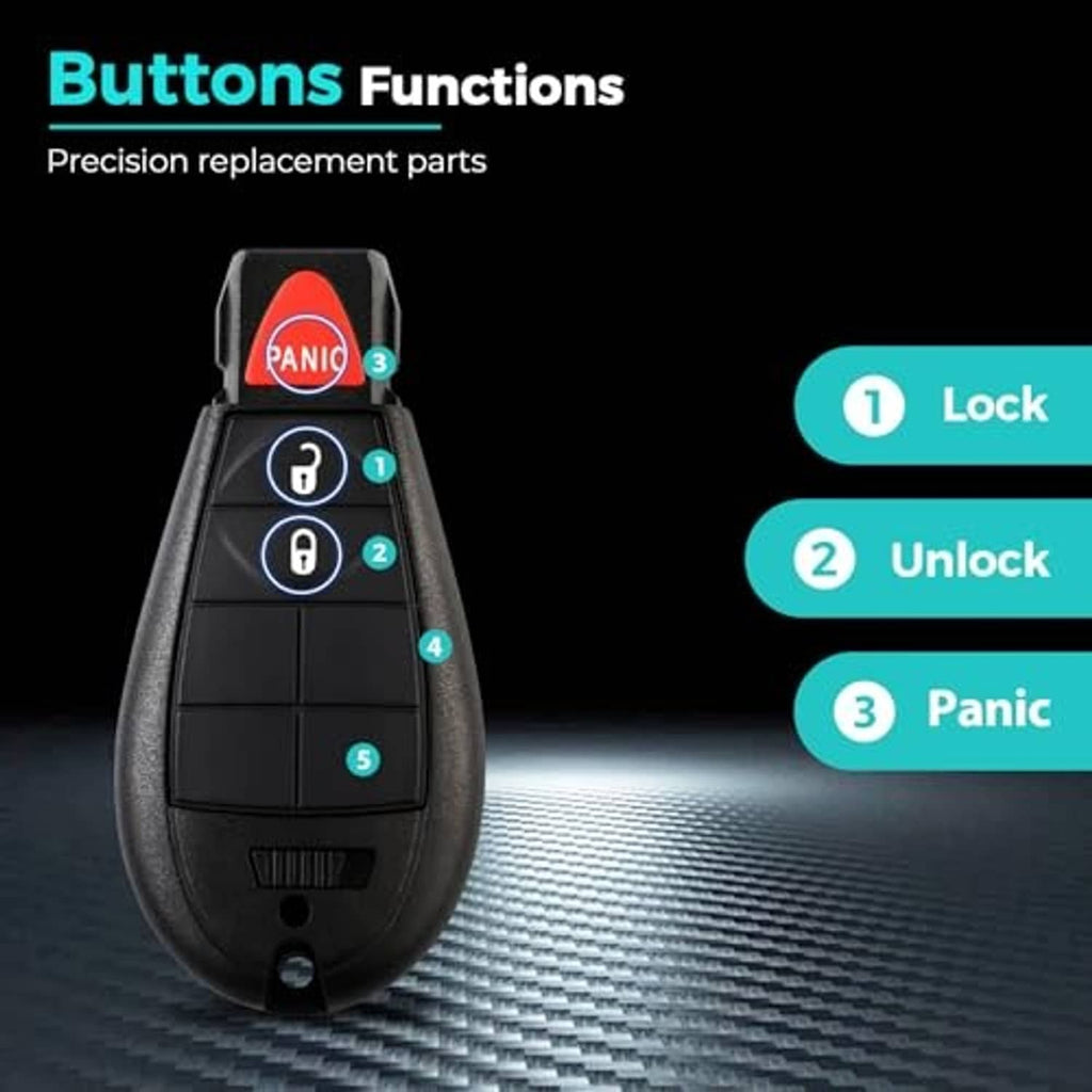 Black key fob cover with numbered Lock, Unlock, and Panic button layout