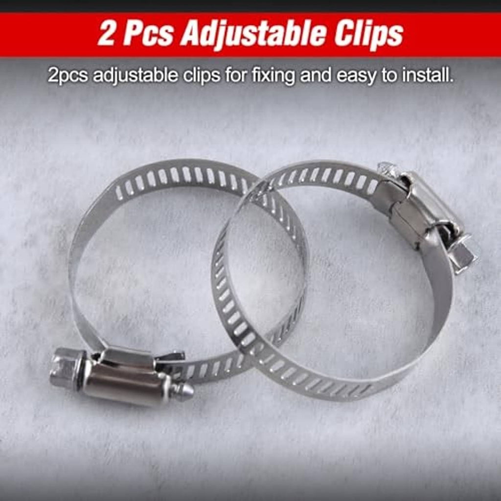 Two adjustable metal hose clamps for securing a radiator hose connection