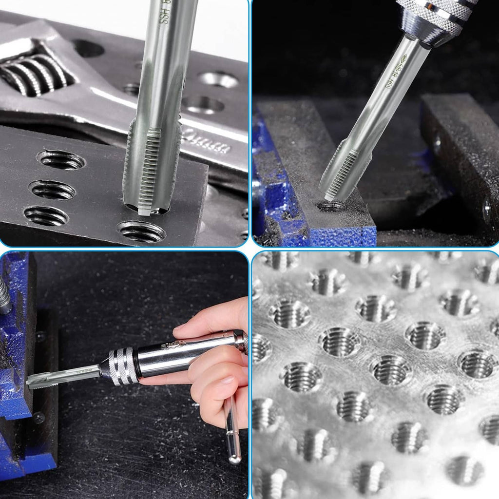 5/8-18 UNF tap cutting threads into a metal workpiece