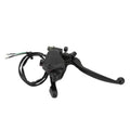 Dark thumb throttle with dual brake levers and wiring harness assembly for scooter.