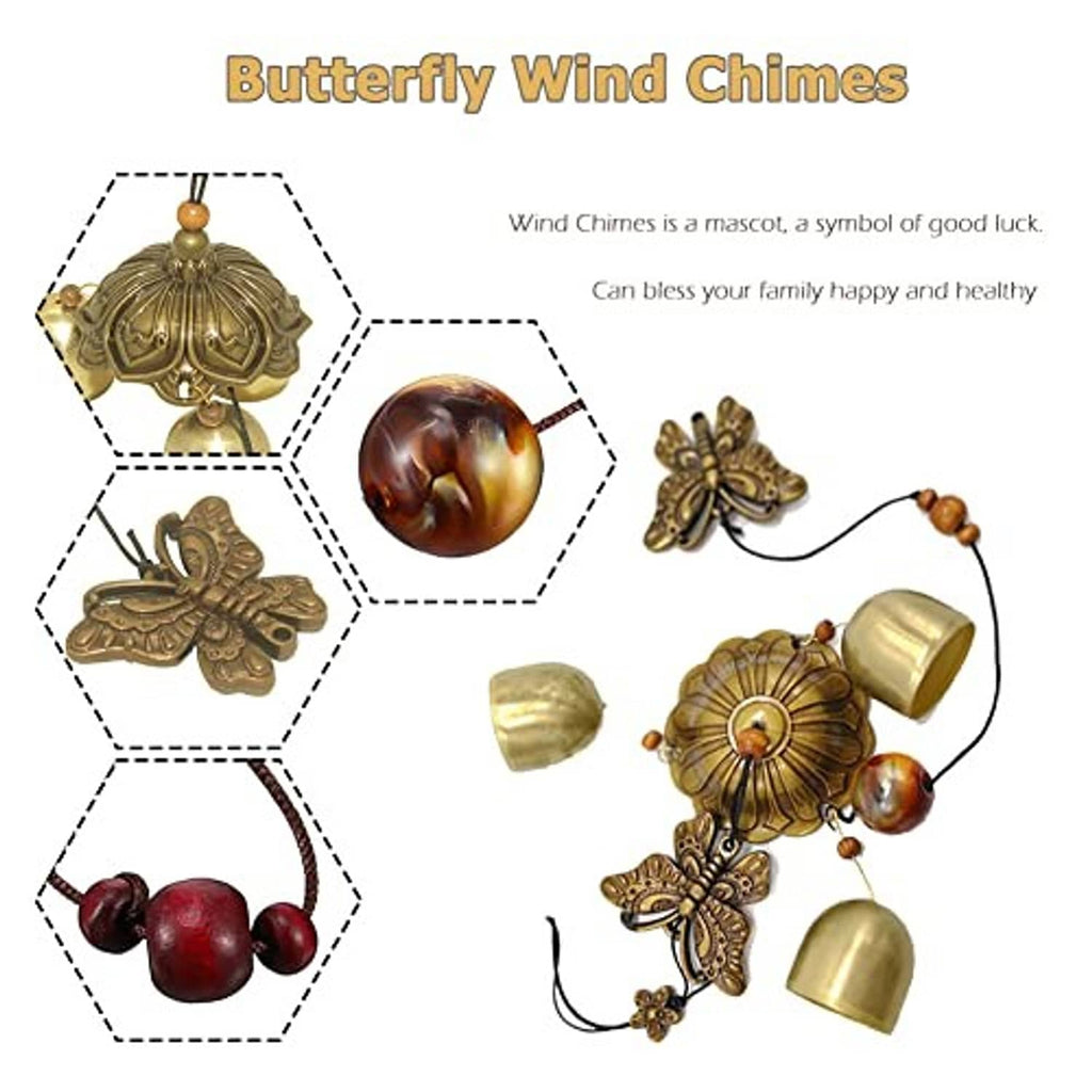 Butterfly wind chime set showing bells, butterfly topper, and hanging string details