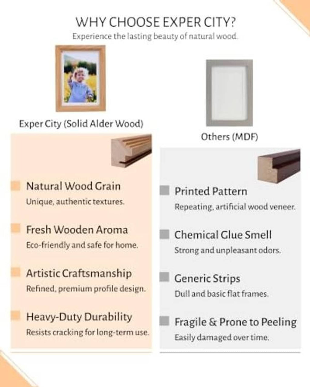 Light wood picture frame with child photo, and a matching blank frame displayed