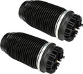 Pair of black rear air suspension spring bags with metal mounting cap and valve fitting