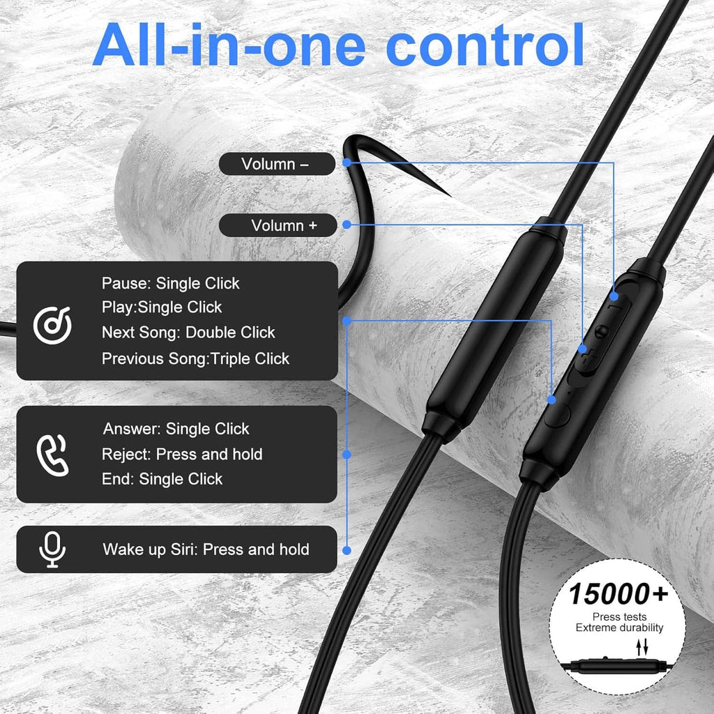 Wired USB-C earbuds with in-line button controls on black cable