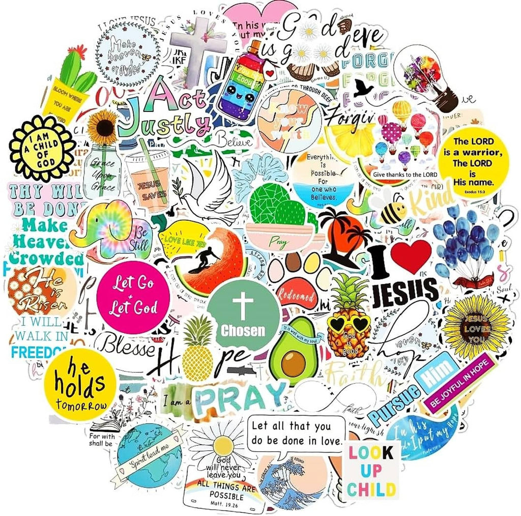 Colorful Christian quote sticker set for vision boards and water bottles