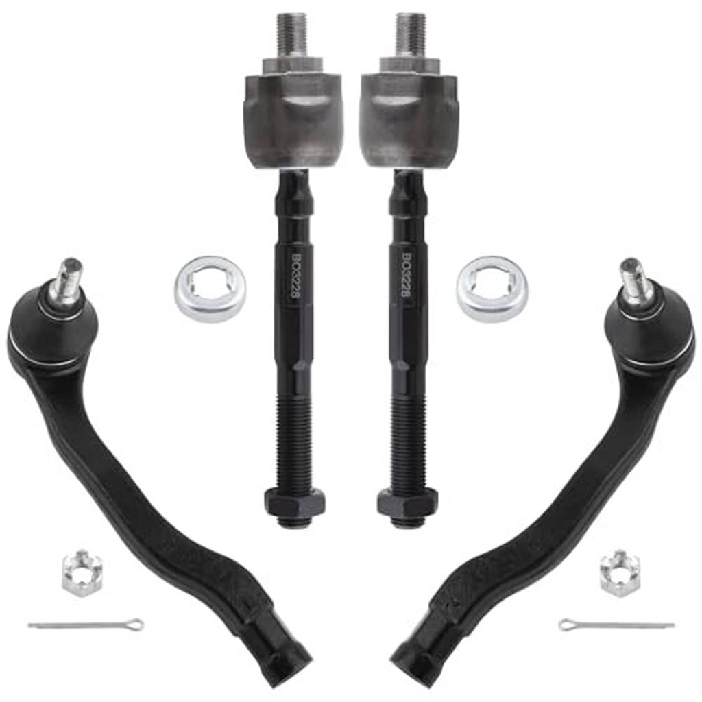 Front tie rod end set with two black arms, silver joints, threaded bolts, washers, hex nuts