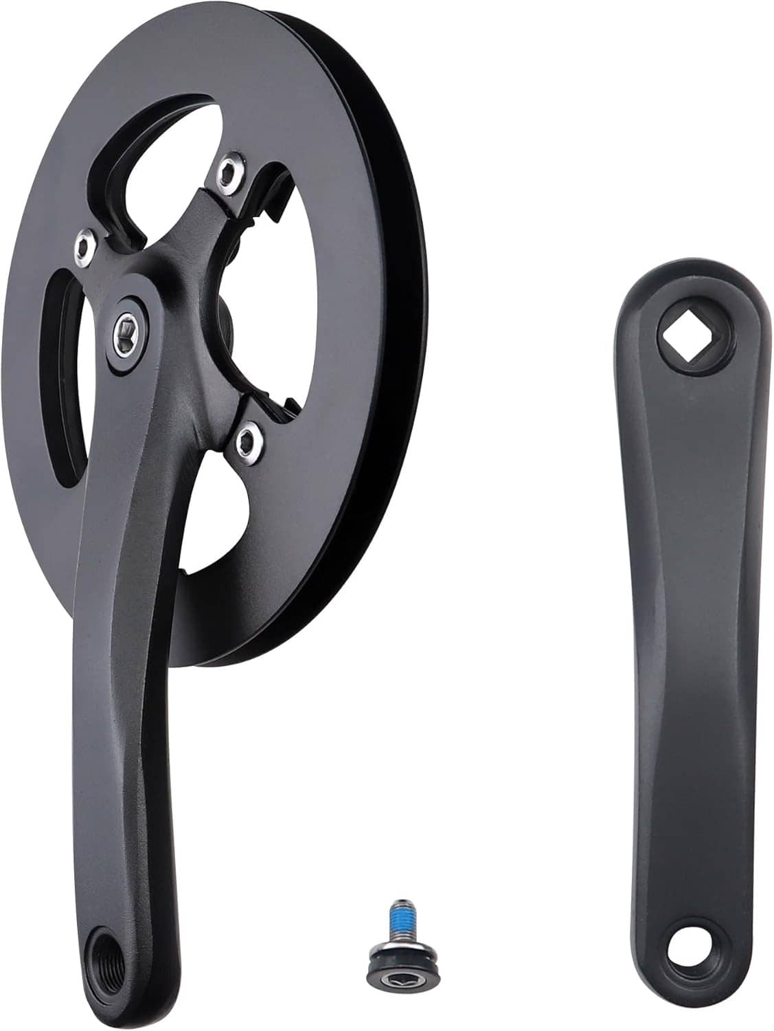42T e-bike crankset with steel chainring and aluminum double-chain cover arms, black