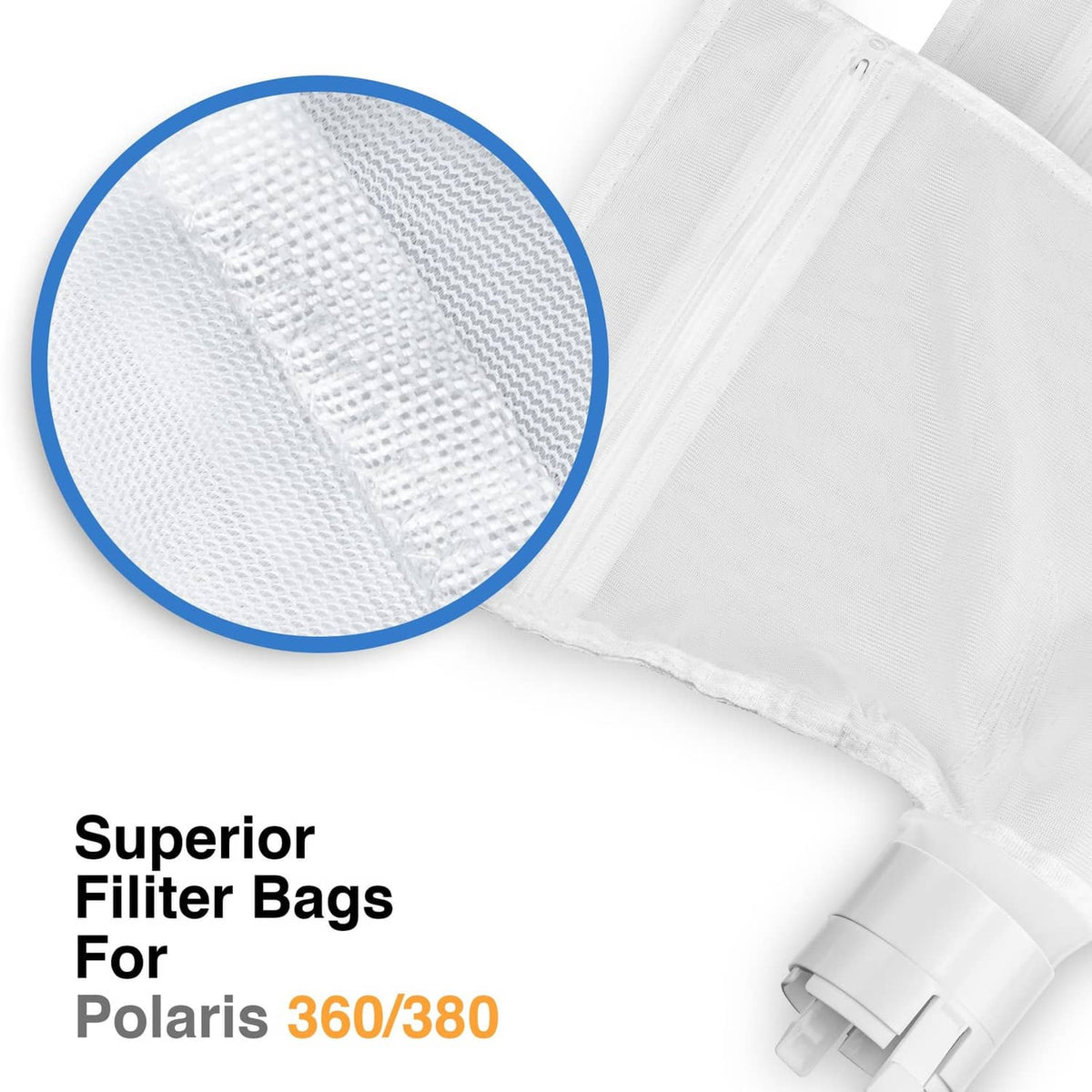 White fine-mesh filter bag fabric with snap-on vacuum connector