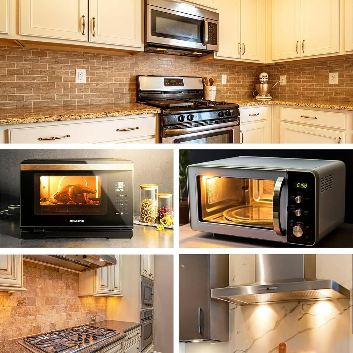 Warm white LED bulb light glow inside microwave and under-hood area