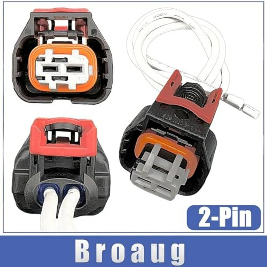 Auto sensor connector harness with orange insert, two-pin plug, and white wire leads