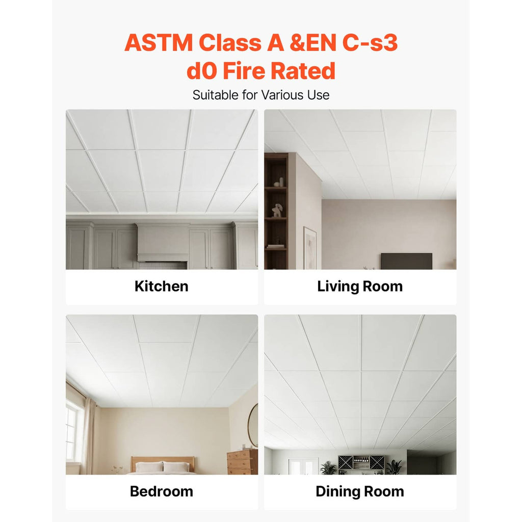 White PVC drop ceiling tiles, Class A and EN C-s3 do fire rated.