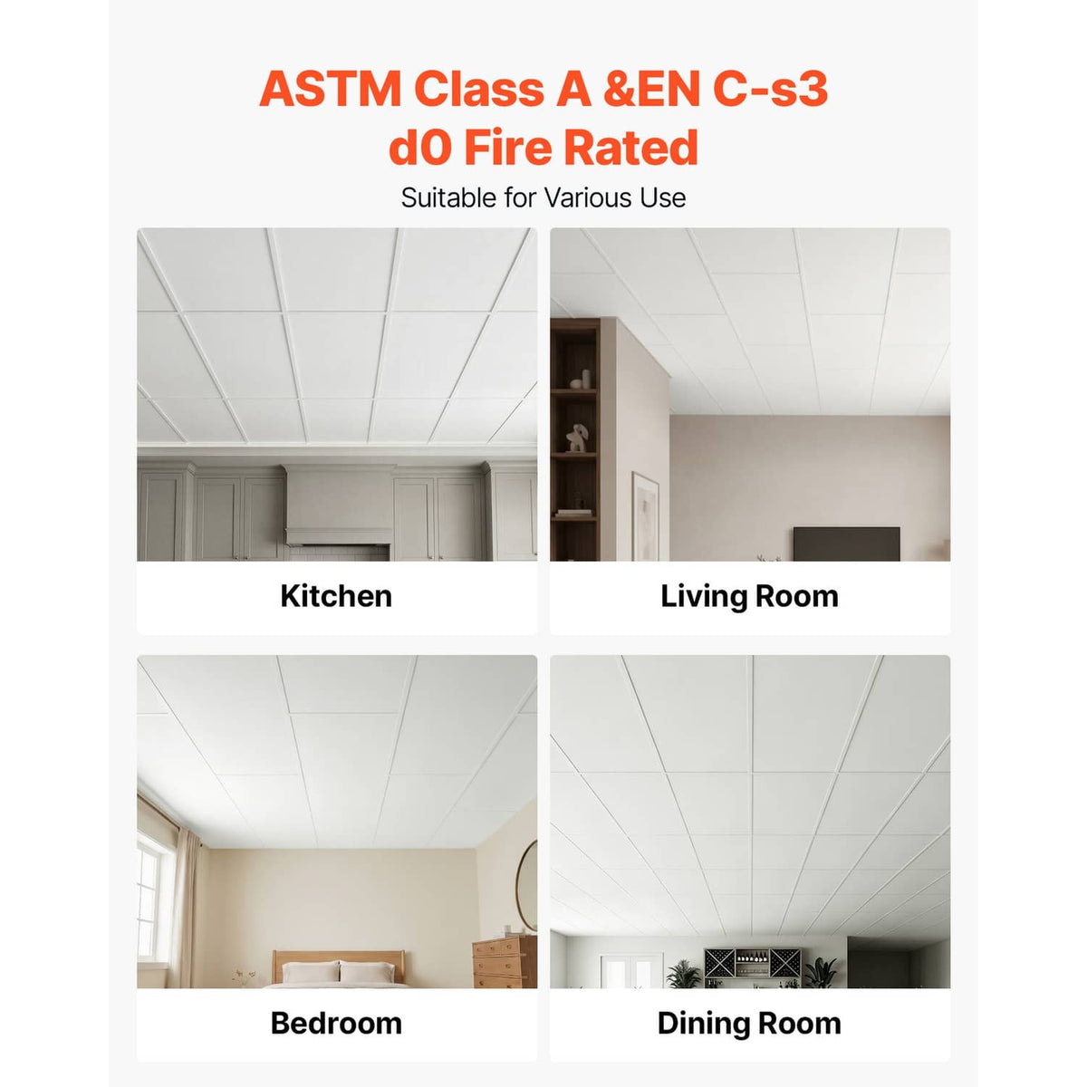 White PVC drop ceiling tiles, Class A and EN C-s3 do fire rated.