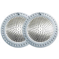 Two-piece round shower drain hair catcher strainers, silver mesh with slotted rim