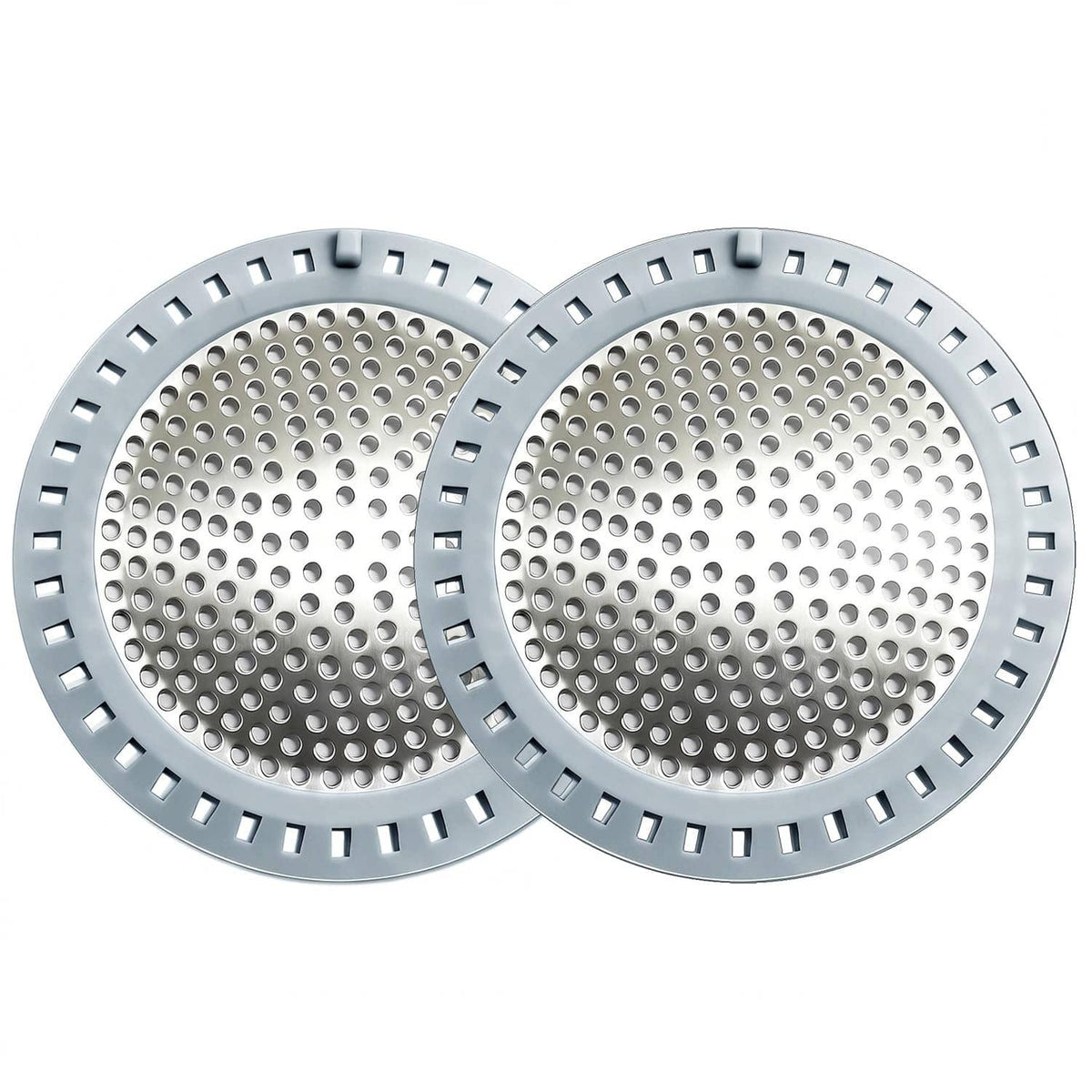 Two-piece round shower drain hair catcher strainers, silver mesh with slotted rim