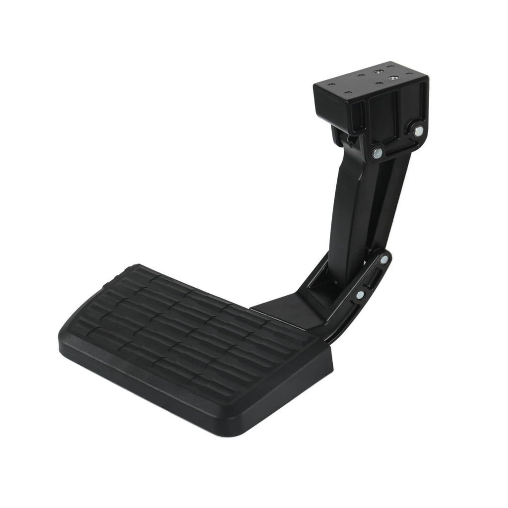 Retractable truck side step in extended position, black textured platform and support frame