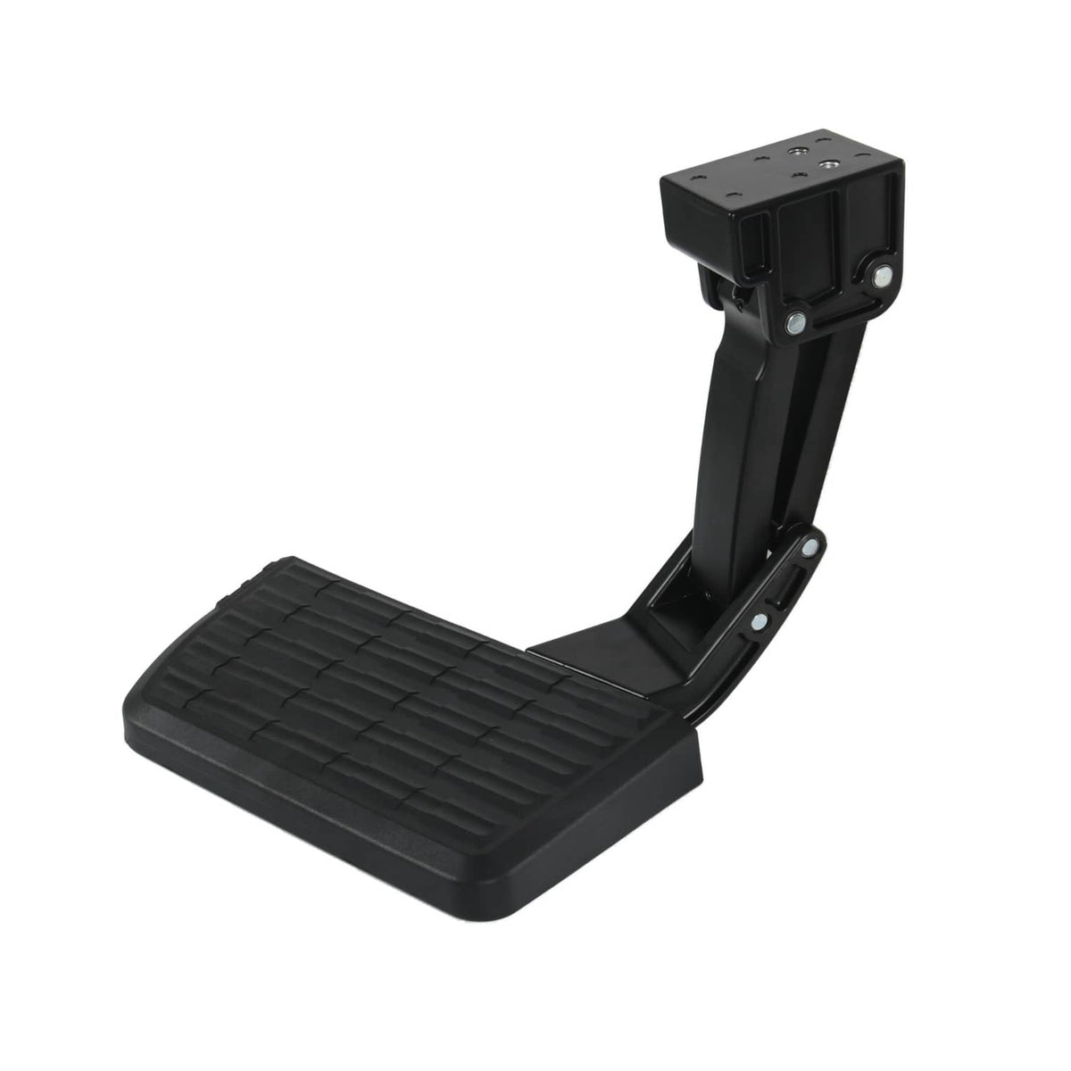 Retractable truck side step in extended position, black textured platform and support frame