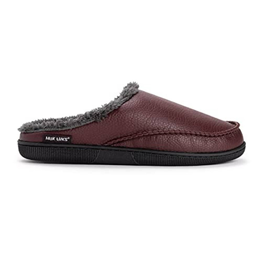 MIK LUKS faux leather clog mule with gray plush lining and black outsole