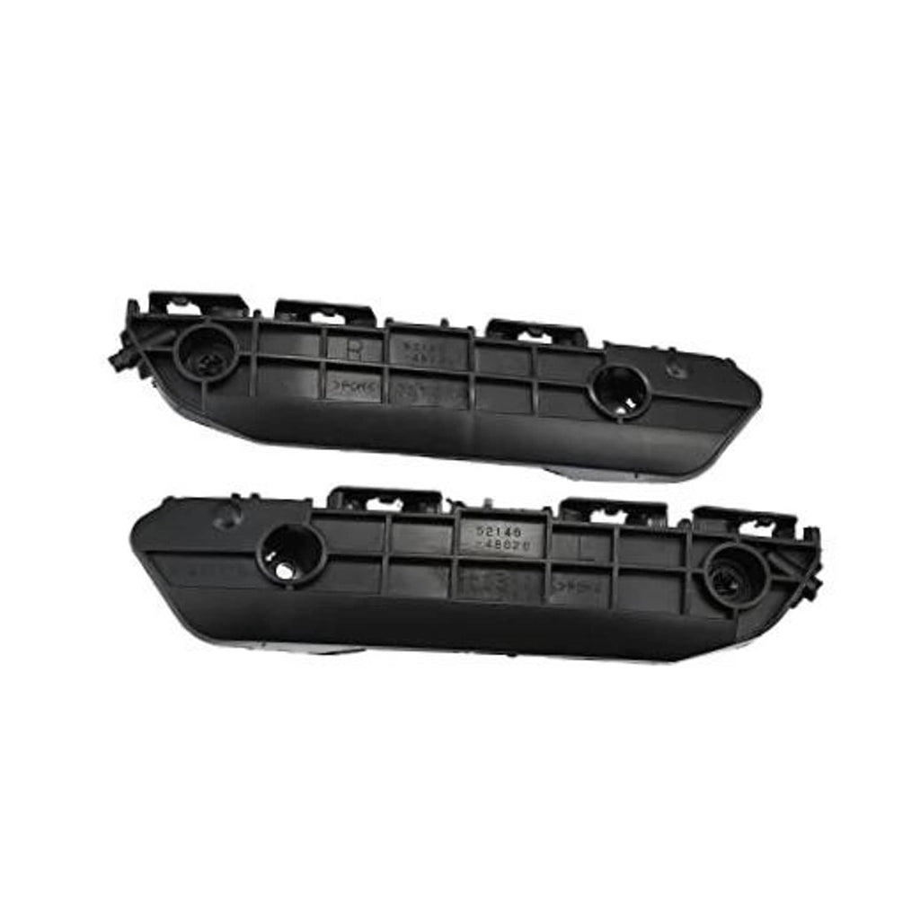 Pair of black front bumper mounting support brackets with circular mounting holes