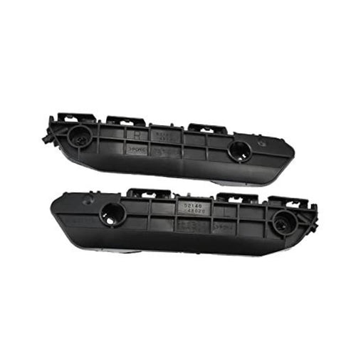 Pair of black front bumper mounting support brackets with circular mounting holes