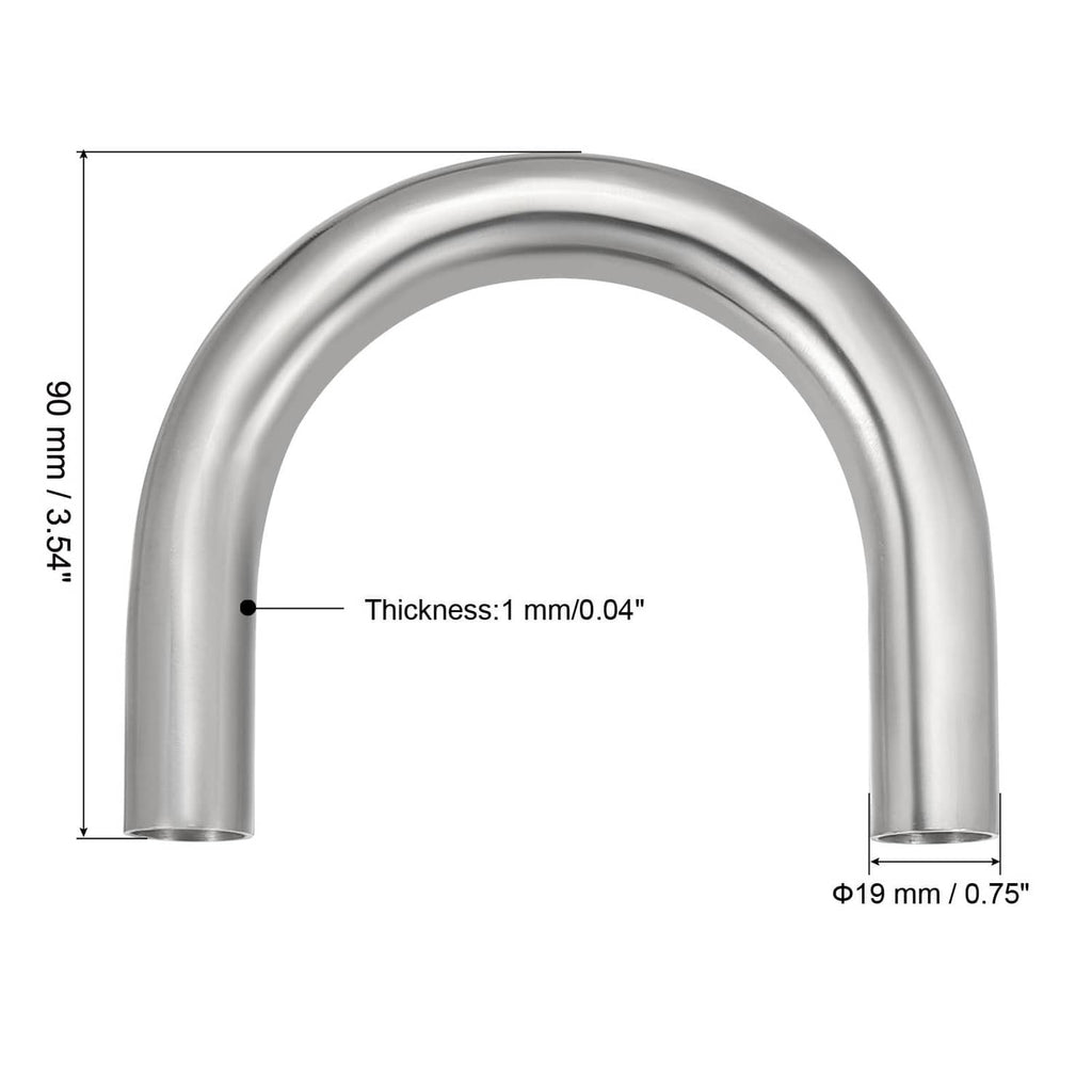 180-degree sanitary U-pipe, 3/4 in OD, 1 mm wall thickness, stainless steel